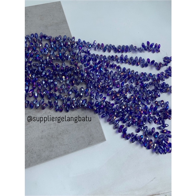 KRISTAL CEKO TETES AIR MATA 6MM biru DARK BLUE QUARTZ LUBANG SAMPING