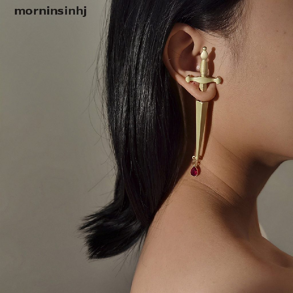 Mornin 1pc Anting Tusuk Desain Salib Hias Kristal Gaya Hip Hop Untuk Wanita