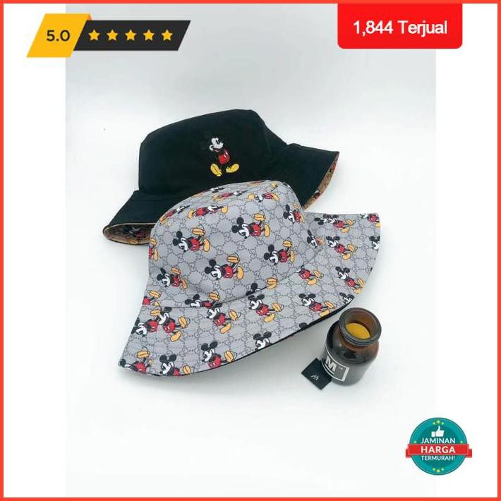 Puncak Promo Topi Bucket Hat Gucci X Mickey Mouse Bolak Balik - Abu-Abu Promo