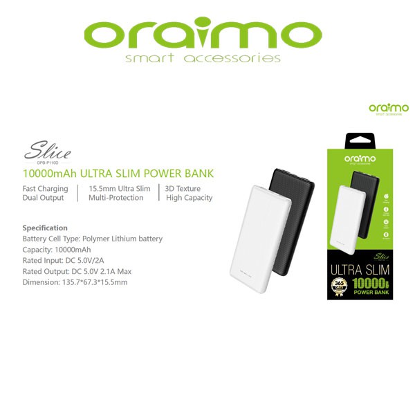 Oraimo Compact 10000mAh Ultra Slim Powerbank OPB-P110D Fast Charging