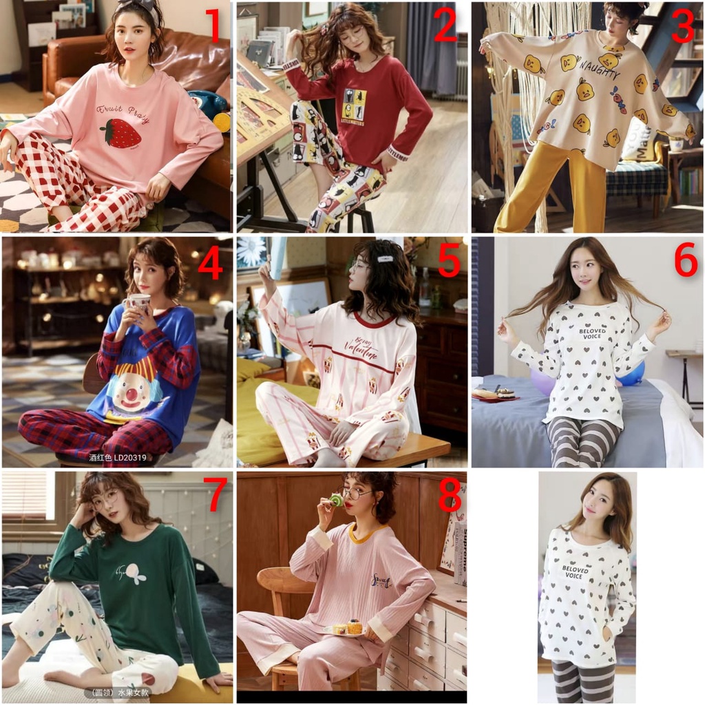 Baju tidur lengan panjang celana panjang bahan kaos import PPkaos028