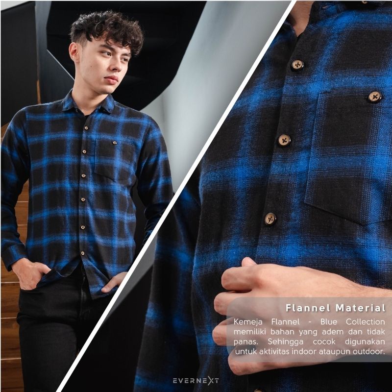 Kemeja Pria Flanel Panjang Biru Series Flannel Mens Fashion Long Shirt Hem Kasual Kerja Kantor Lapangan Hangout Premium Distro Trendi