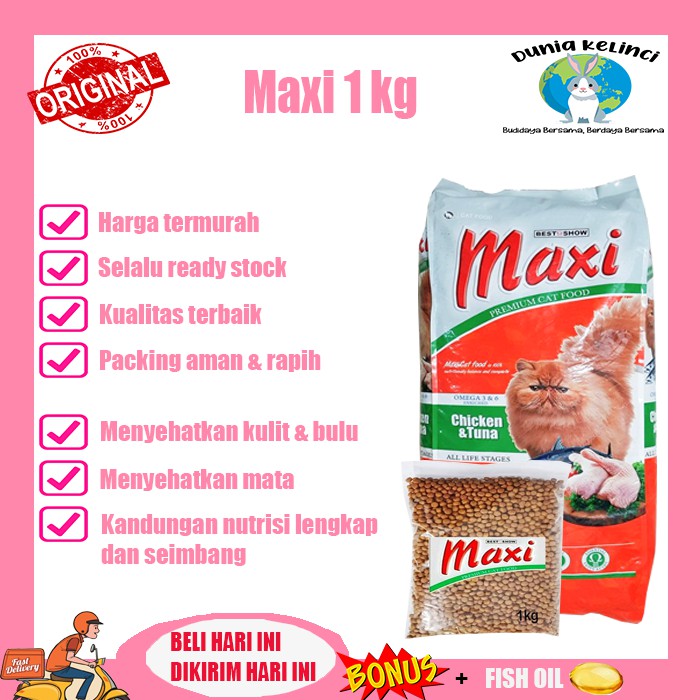 MAKANAN KUCING MAXI 1 KG CAT DRY FOOD PELET PAKAN KERING MAKAN