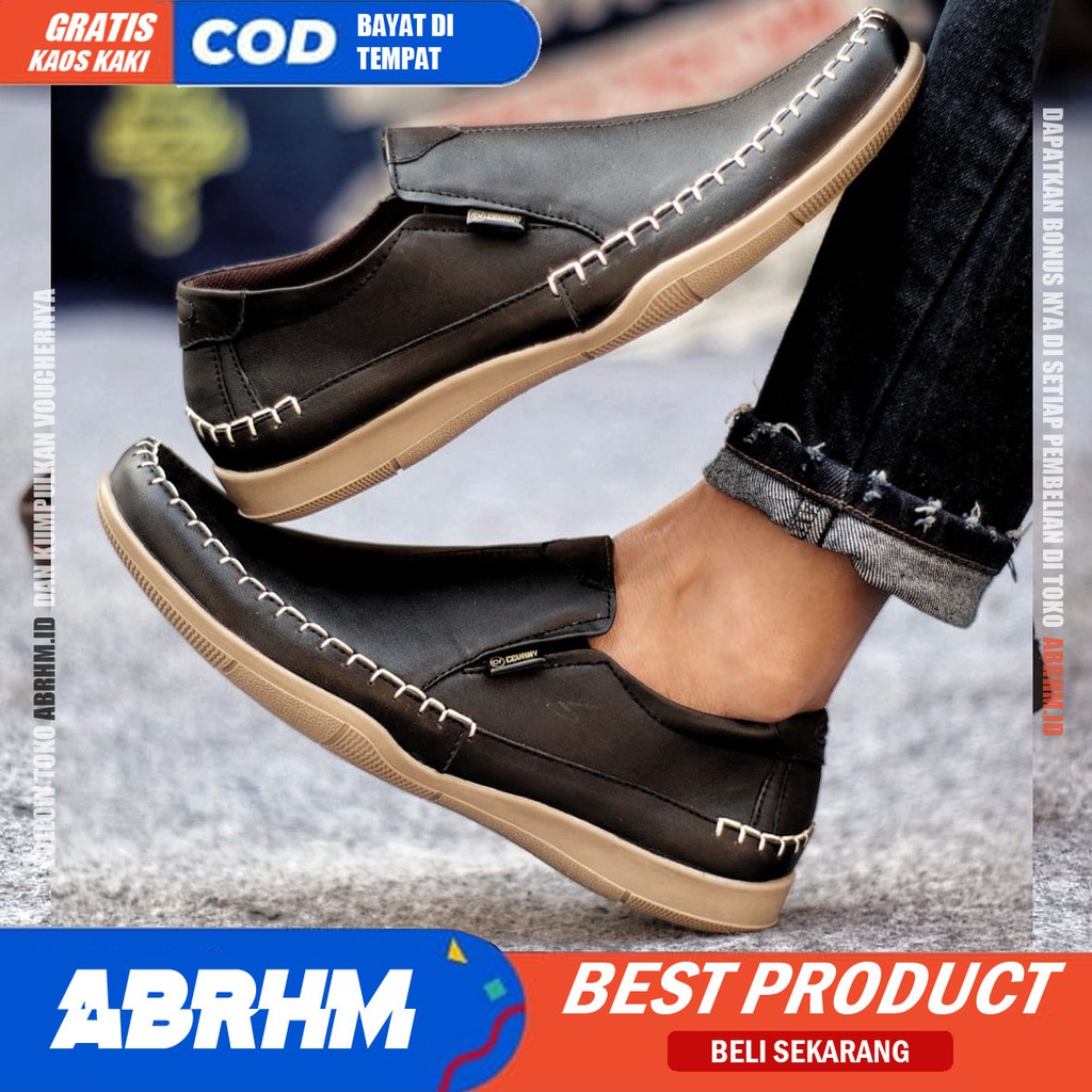 ABRHM X DIVOC Sepatu Formal Pria Sepatu Casual Kulit Asli Sepatu Pria Casual Slop Anti Slip Sepatu Kasual Oxford Kerja Kantor Kuliah Kondangan Gaya Keren Kekinian Original Murah Terlaris