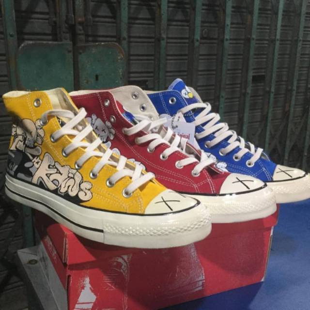 blue red and yellow converse