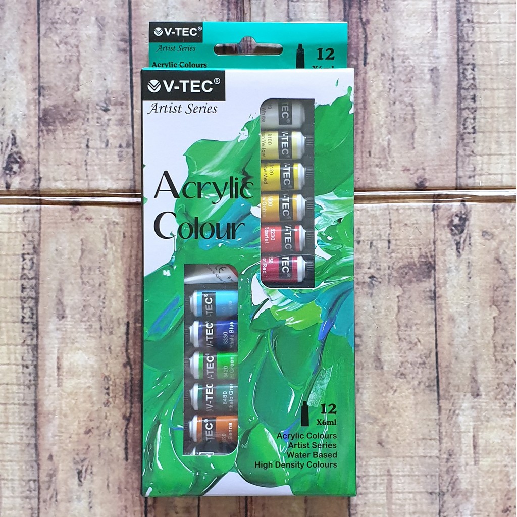 1set Cat Akrilik V-Tec 12 Warna Tube 6ml - Acrylic Colour Artist Series