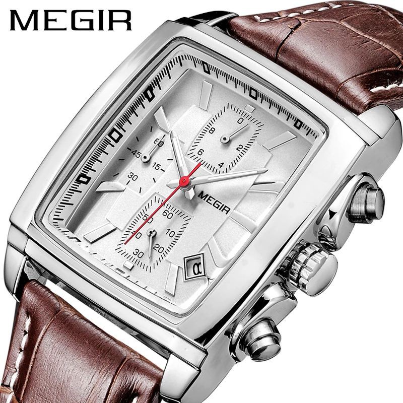 MEGIR 2028 Jam Tangan Pria Analog Chronograph Tali Kulit Luminous WATCHKITE WKOS