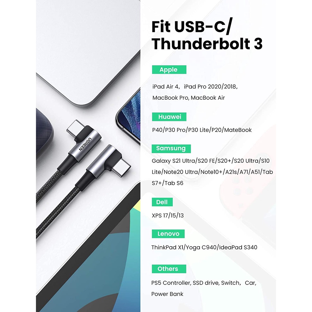 UGREEN Kabel USB-C to USB-C 180° 3A/60W - US323