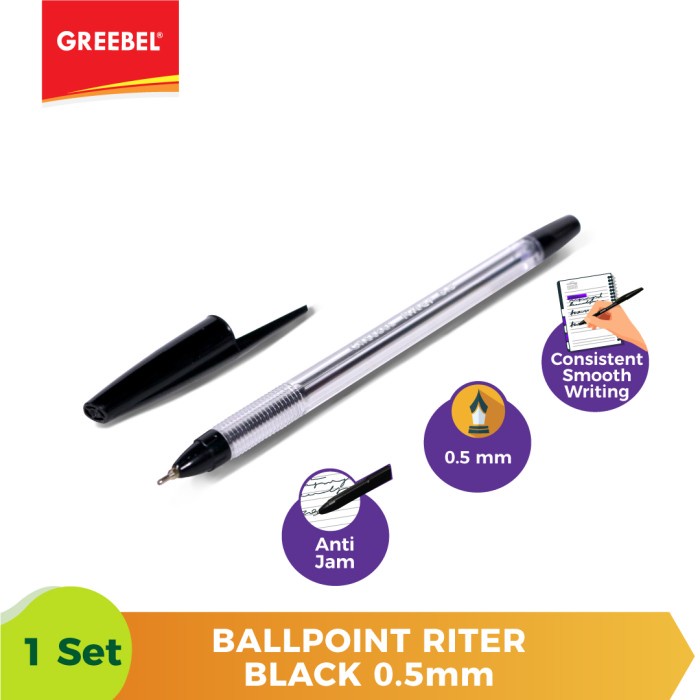 Ballpen Pulpen Greebel Ballpoint Riter0.5 Black - 12pcs.