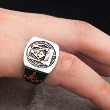 SEUSUK  Cincin Motif Mason Freemason Warna Gold / Silver Untuk Pria