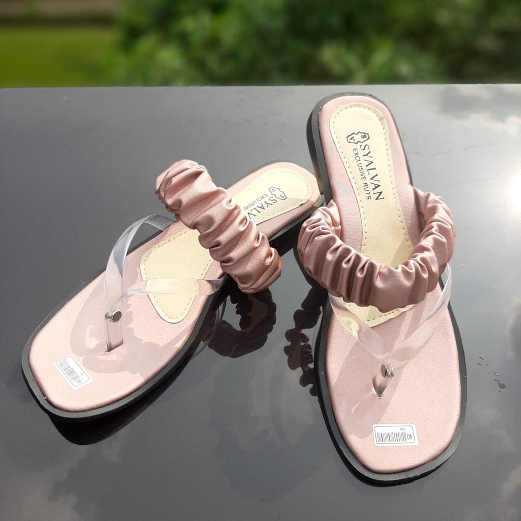 SDPD06 Sandal Wanita Perempuan Model Teplek - Tali Jelly Kerut