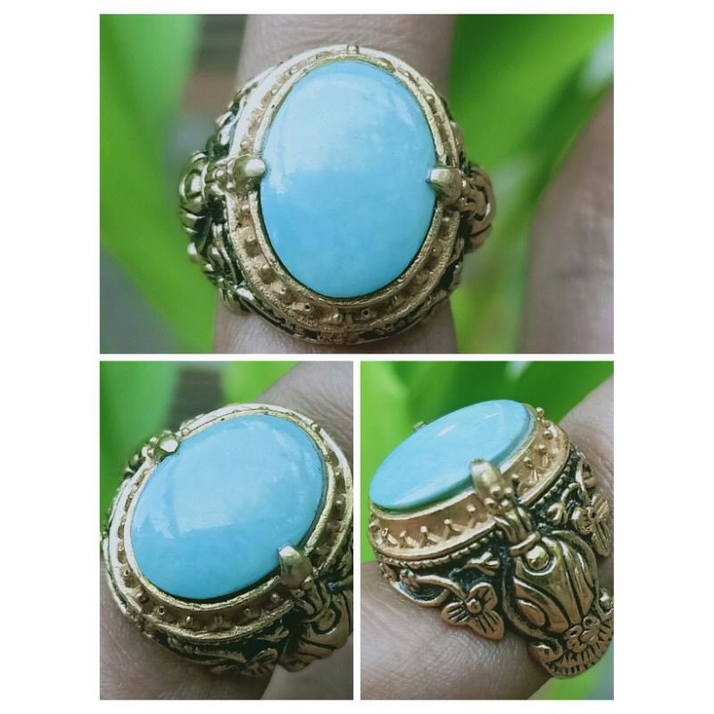 natural Pirus Persia polos ring ukir Bali