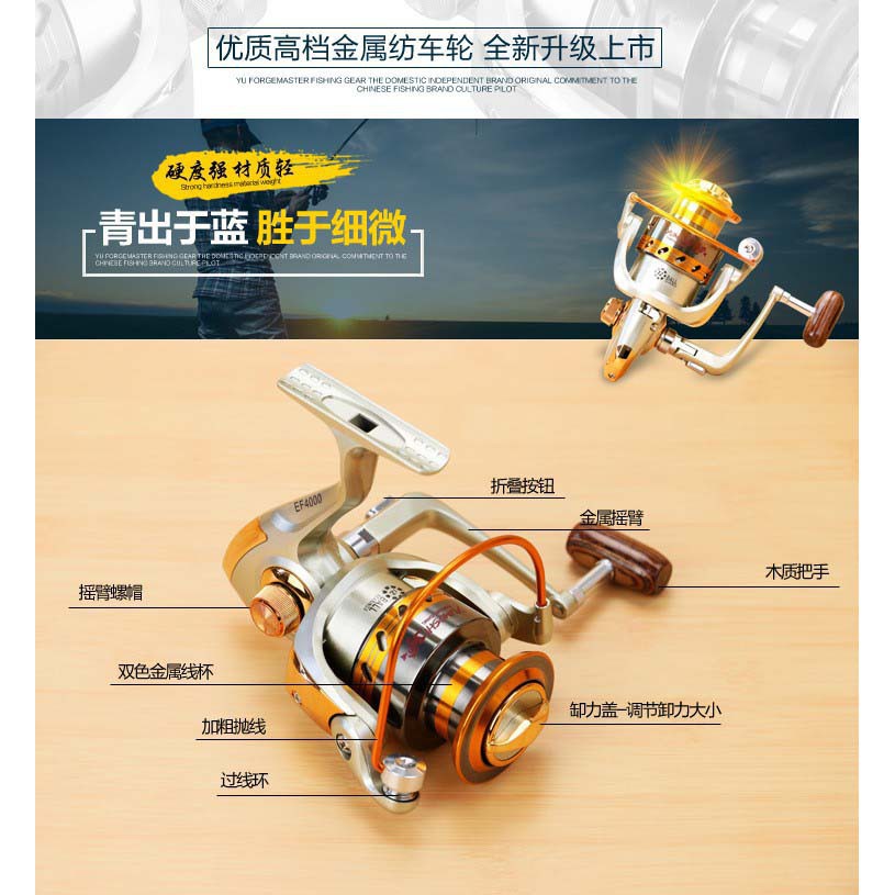 Grab medan Yumoshi Gulungan Pancing EF6000 Metal Fishing Spinning Reel 12 Ball Bearing