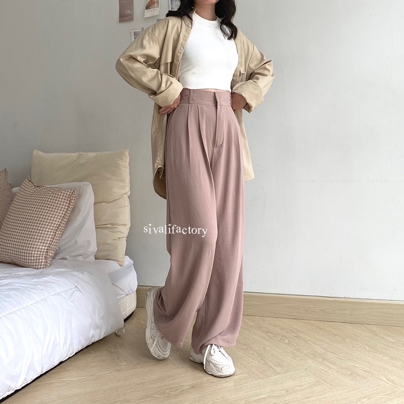 Celana Kulot Crinkle Highwaist Wanita Loose Cullote Pants