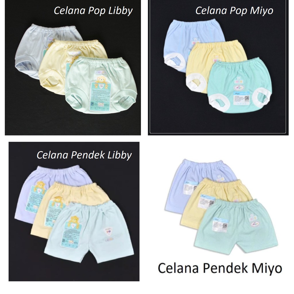 3 Pcs ARUCHI Celana Pop Pendek Panjang POLOS Bayi / Anak Warna Premium CBKS