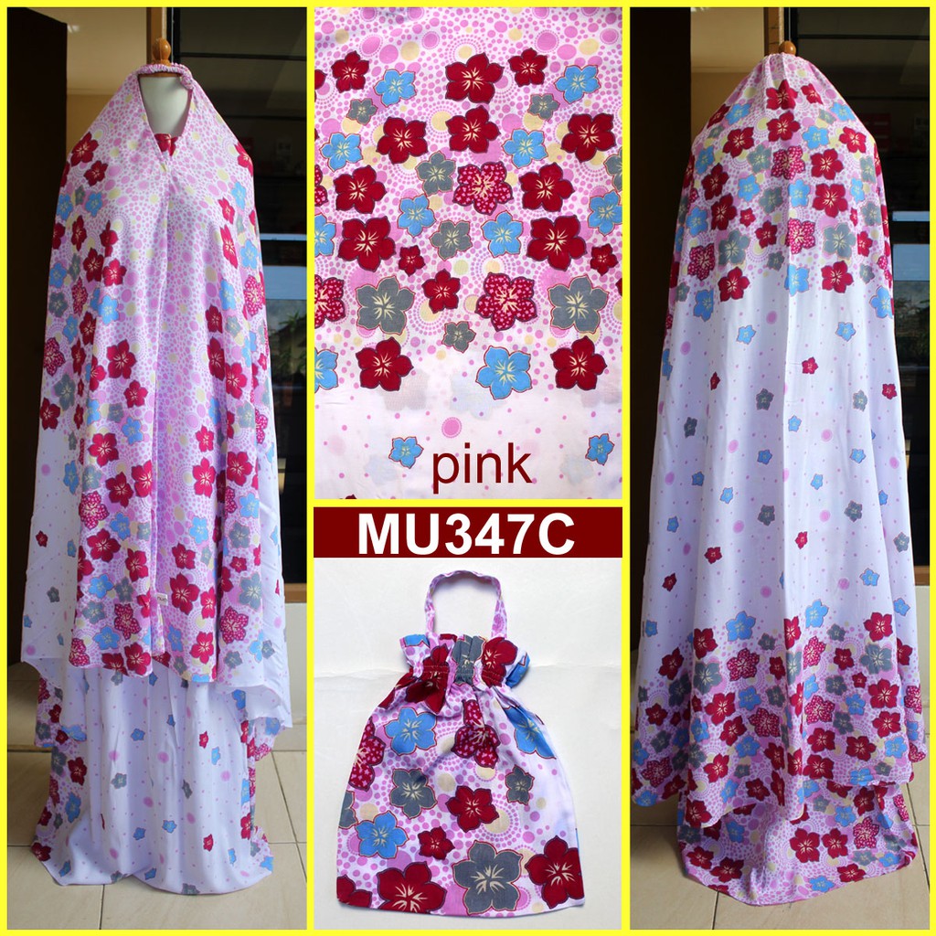PROMO Mukena Bali Dasar Putih Motif Bunga Sakura - MU347C (Pink)