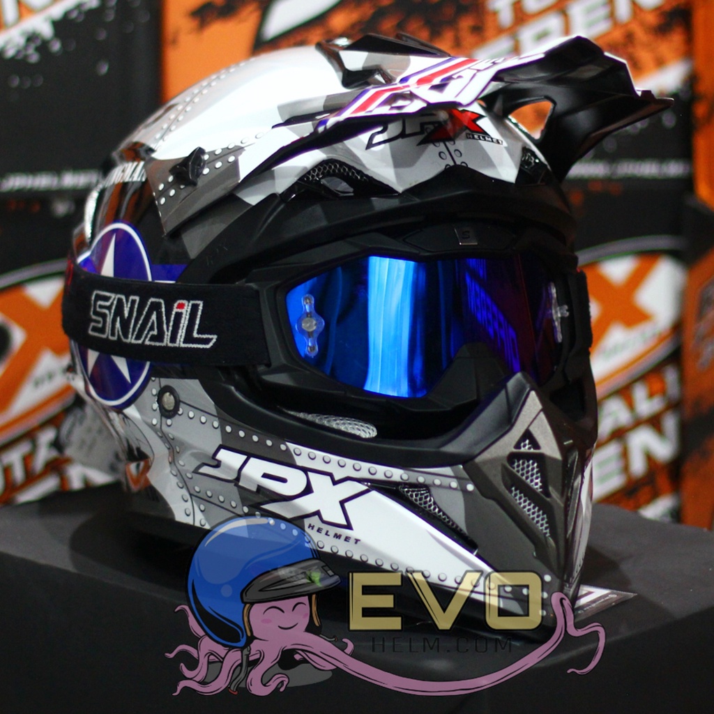 HELM JPX CROSS_FOX1 SERI X30 - SUPER BLACK + GOOGLE SNAIL (ONGKIR 2 KG) HELM JPX TERBARU