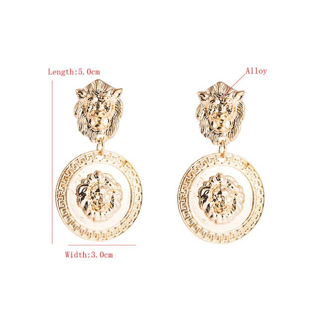 LRC Anting Tusuk Fashion Lion Head Metal Geometric Earrings D94382