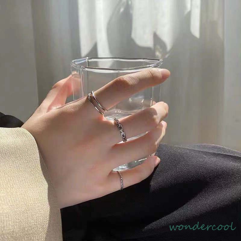 3Pcs Cincin Silver Korea Gaya Aesthetic Ring Pria Keren Untuk Wanita Aksesori Fashion-Won