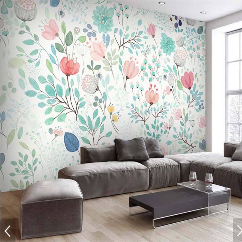 Watercolor 3D Floral Wallpaper Mural Fresh Small Flowers Wall Murals Wall Decals Wall Paper Rolls | Shopee Indonesia