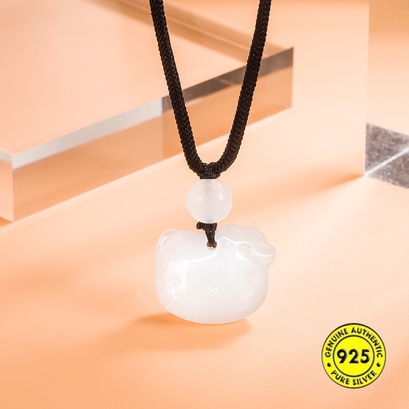 Kalung Tali Hitam Dengan Liontin Kucing Lucu Untuk Wanita