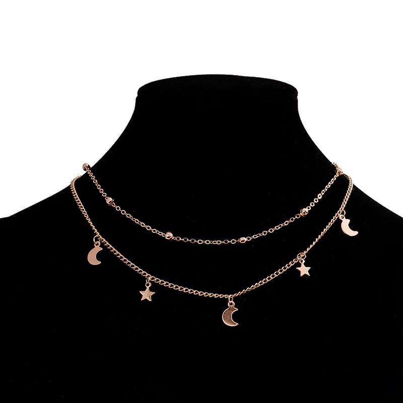 Double Moon Star Necklace Accessories Short Clavicle Chain Korea Simple