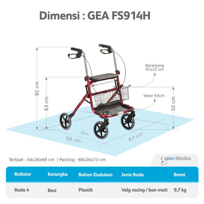 TERBARU WALKER ROLLATOR GEA FS914H / FS 914 H - ALAT BANTU JALAN