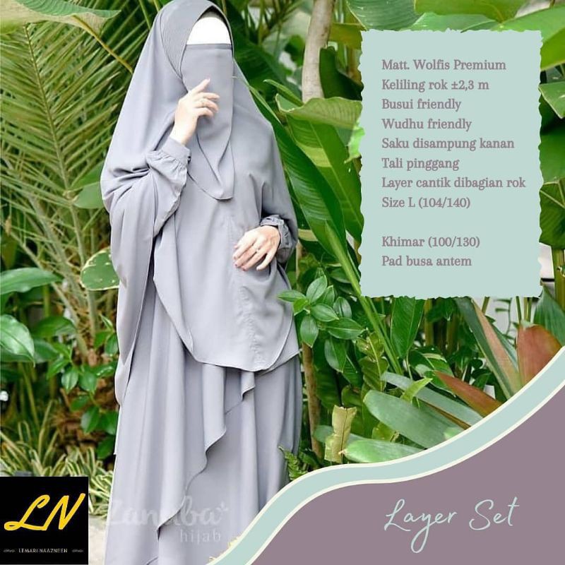 Zanuba Hijab Gamis Syari Layer Set Grey Size L