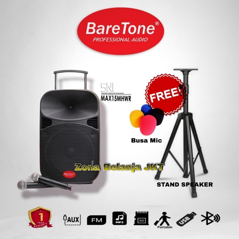 SPEAKER PORTABLE AKTIF WIRELESS MEETING BARETONE 15 INCH MAX 15MHWR BLUETOOTH ORIGINAL