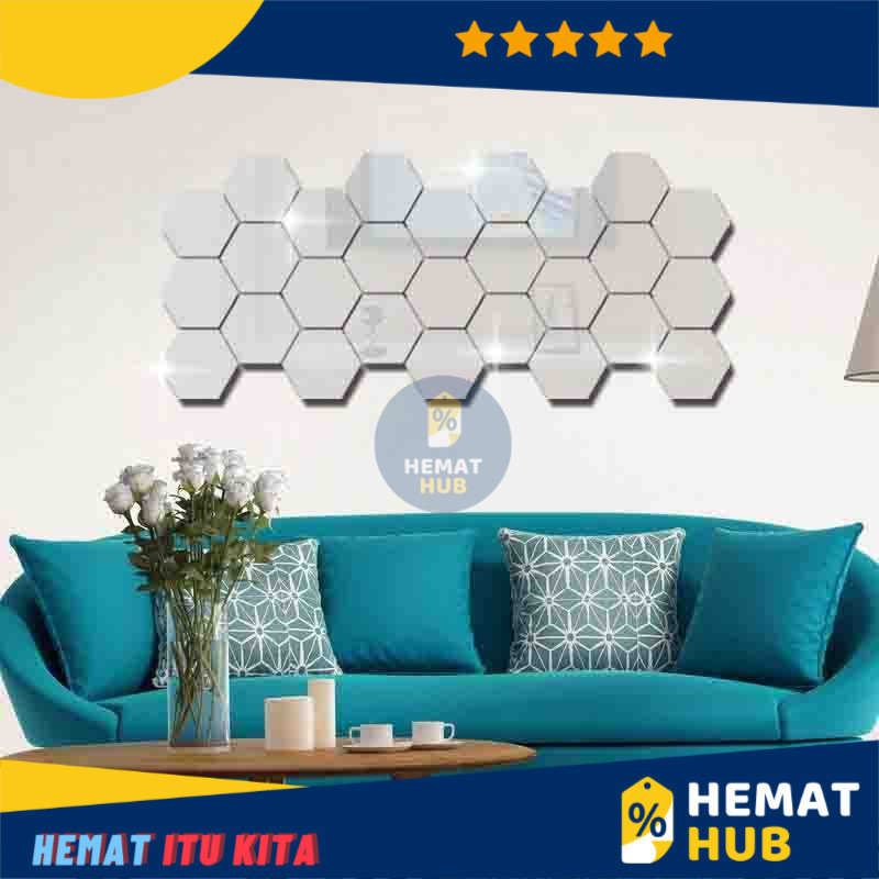 Sticker Dekorasi Dinding Hexagon Mirror Acrylic 7PCS Kamar Ruang Kantor Estetik Minimalis