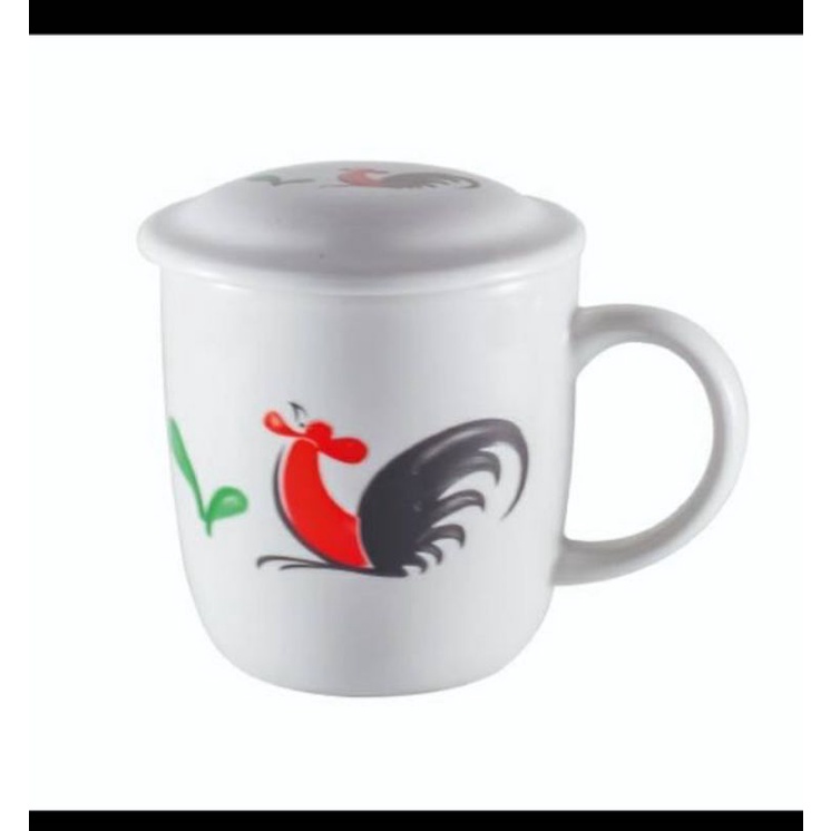 Mug keramik Cangkir keramik Gelas keramik Ayam jago berikut tutupnya/ Cangkir