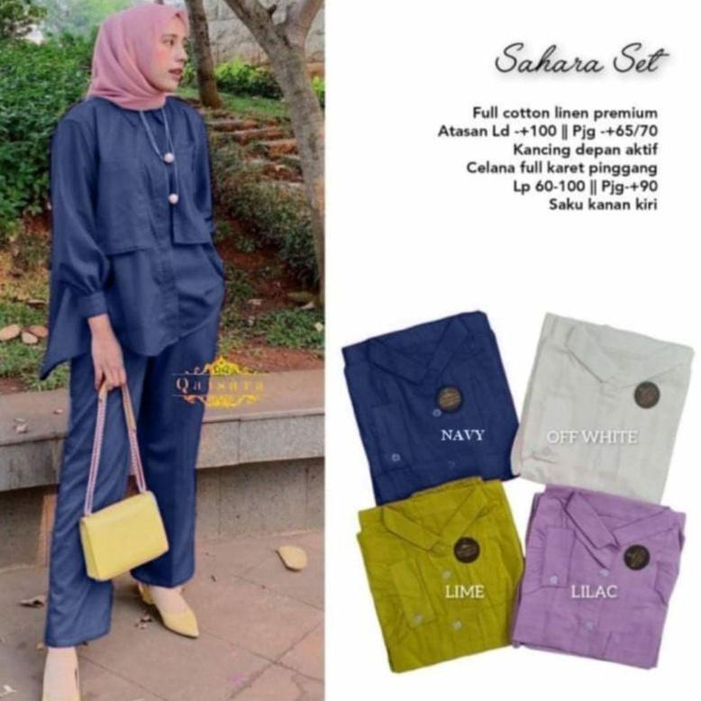 Sahara set-oneset wanita-setelan wanita bahan full catton linen premium by Qaisara ‣ UPG.26Au22υ