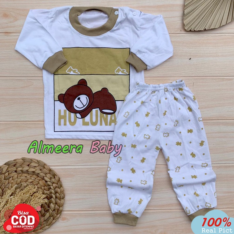 Setelan Baju Bayi Laki Perempuan Usia 3-12 Bulan Motif Sleep Bear Almeera Baby and Kids