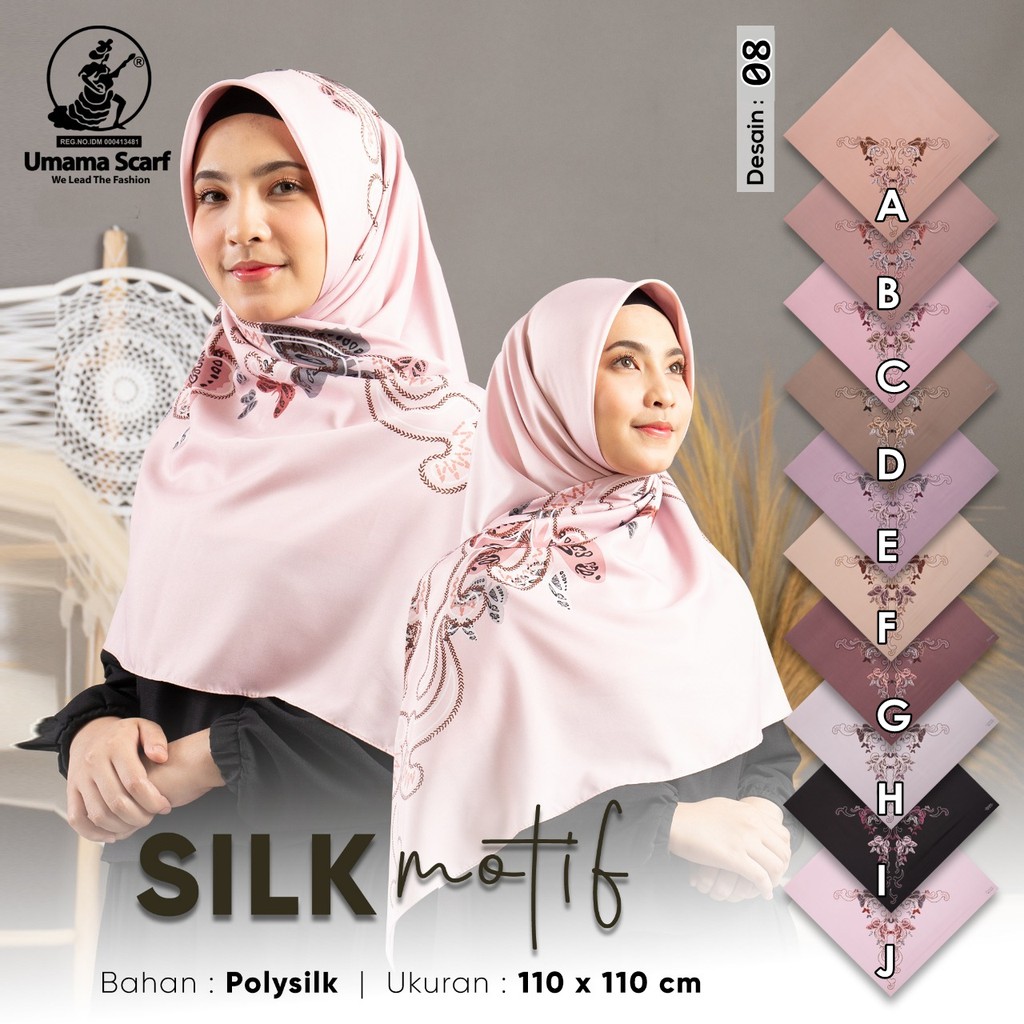  Jilbab  Segiempat SILK MOTIF UMAMA kode KH bahan  satin 