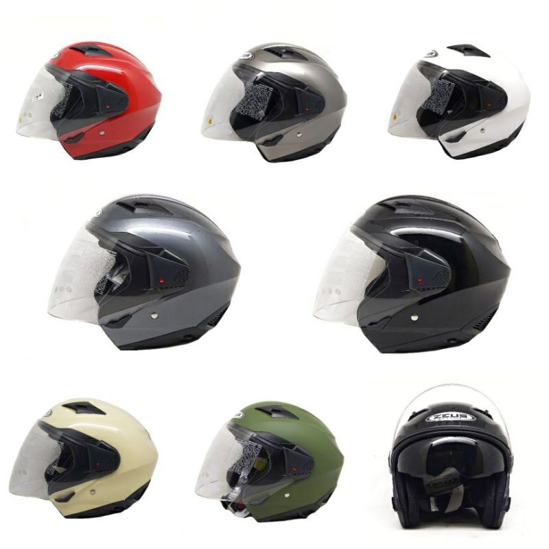 Helm Half Face Double Visor | Zeus 611 Polos 100% Original