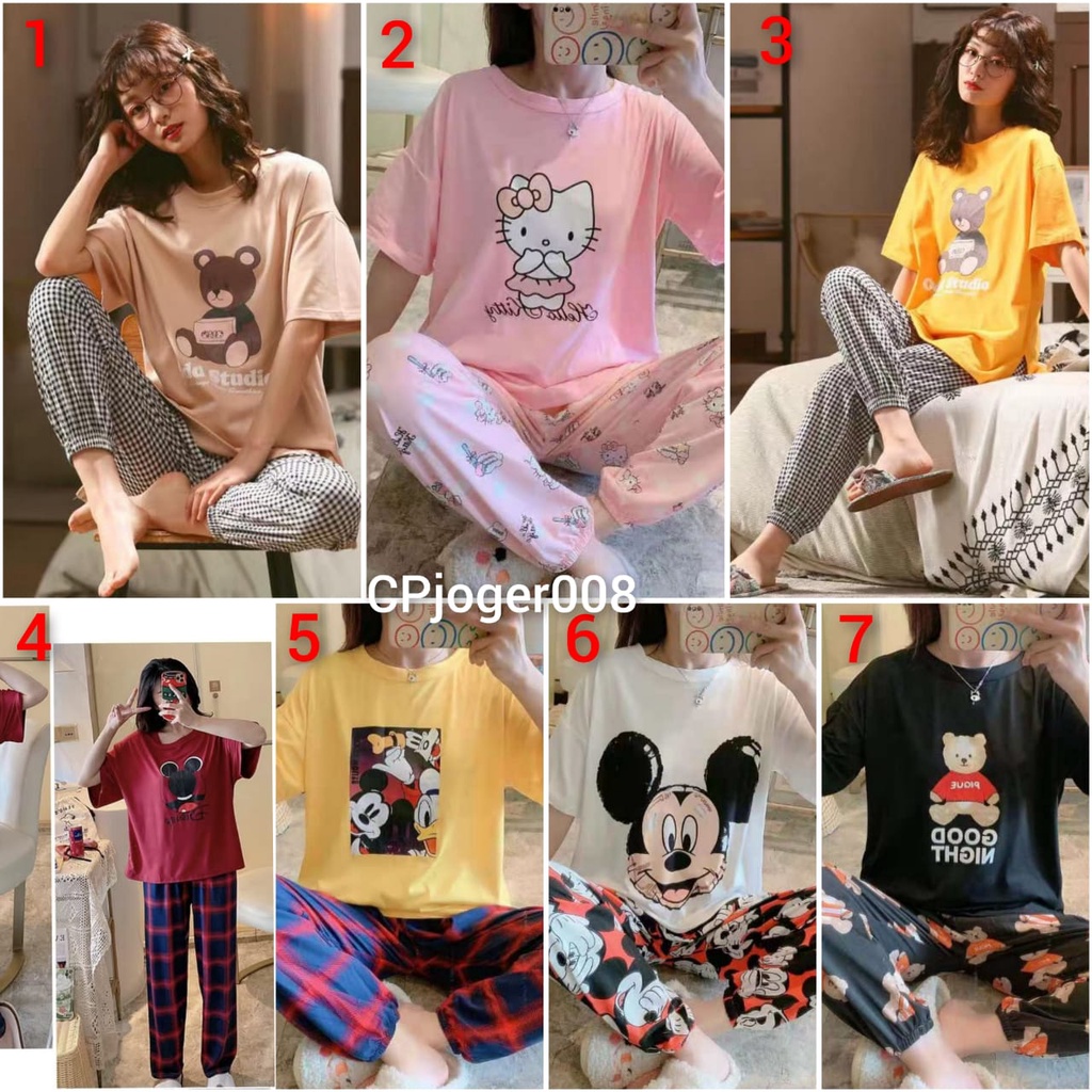 Baju tidur piyama model joger lengan pendek celana panjang CPjoger03