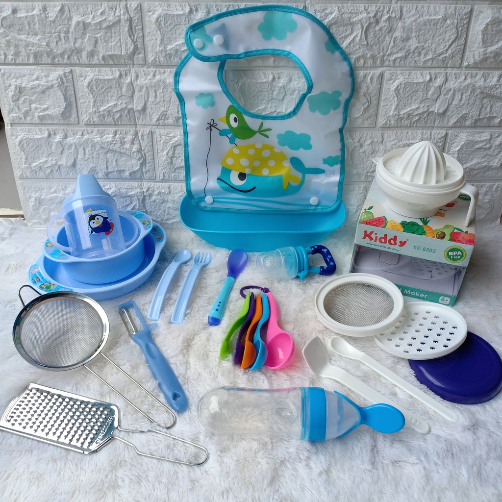 PAKET PERLENGKAPAN MPASI Lengkap food maker kiddy baby feeder slabber sendok mangkok bayi