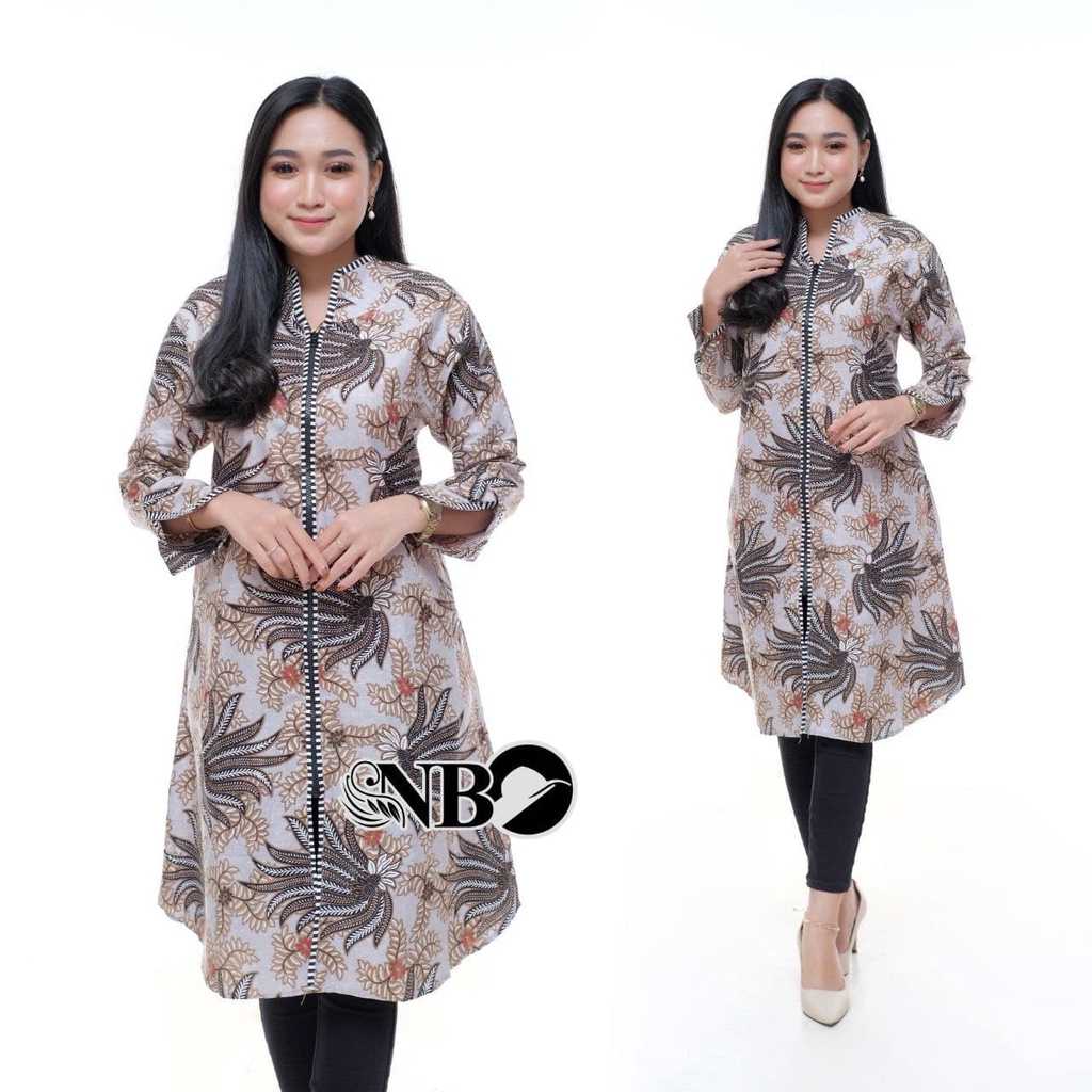 Atasan Batik Wanita Lengan Panjang BATIK BERKAH HRB026 motif KERATONAN Kode 002 size M L XL XXL Reguler-TUNIK KOBIS PUTIH