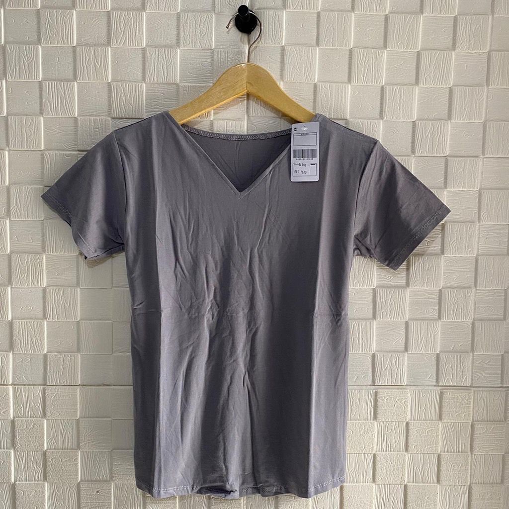 atasan polos vneck lengan pendek wanita/kaos vneck/atasan vneck/pakaian wanita/kaos polos/syafiqa-6
