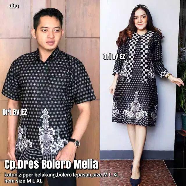 Dress Bolero Mahkota Melia Abu Batik Modern Midi Dress Kerja Seragam Kantor Pesta Kondangan