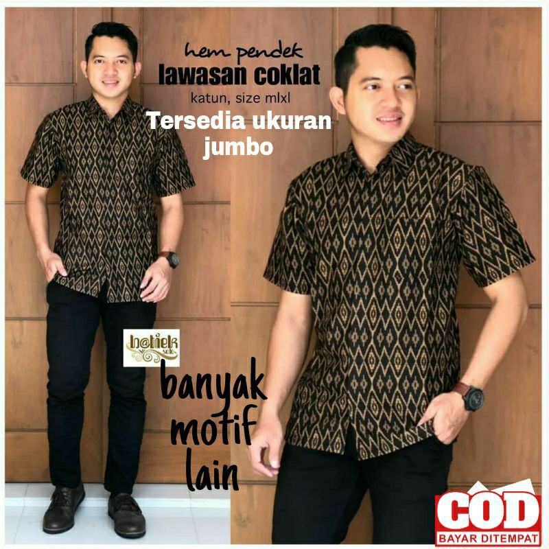 baju batik lengan pendek pria diskon!! warna coklat kombinasi original produk pekalongan