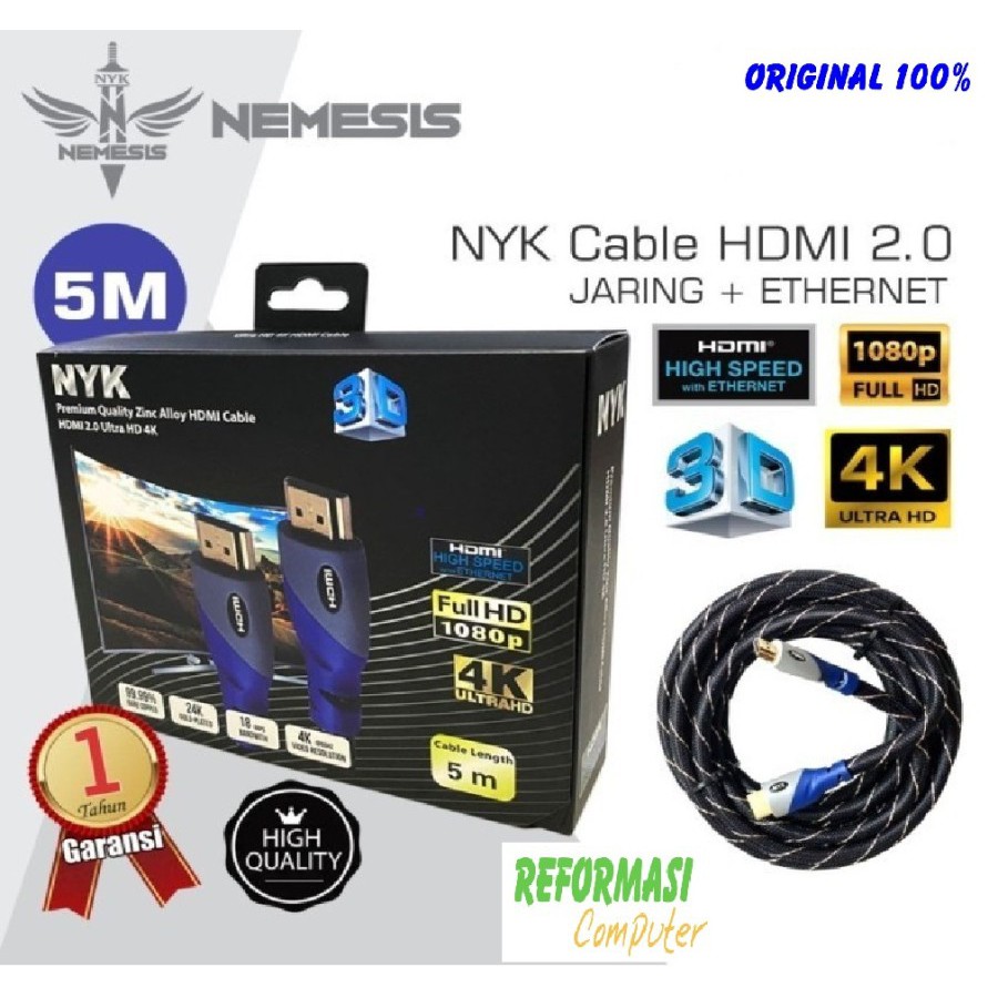 Kabel HDMI to HDMI Gold Plated Braided Cable - HDMM-150-20BR 5 Meter