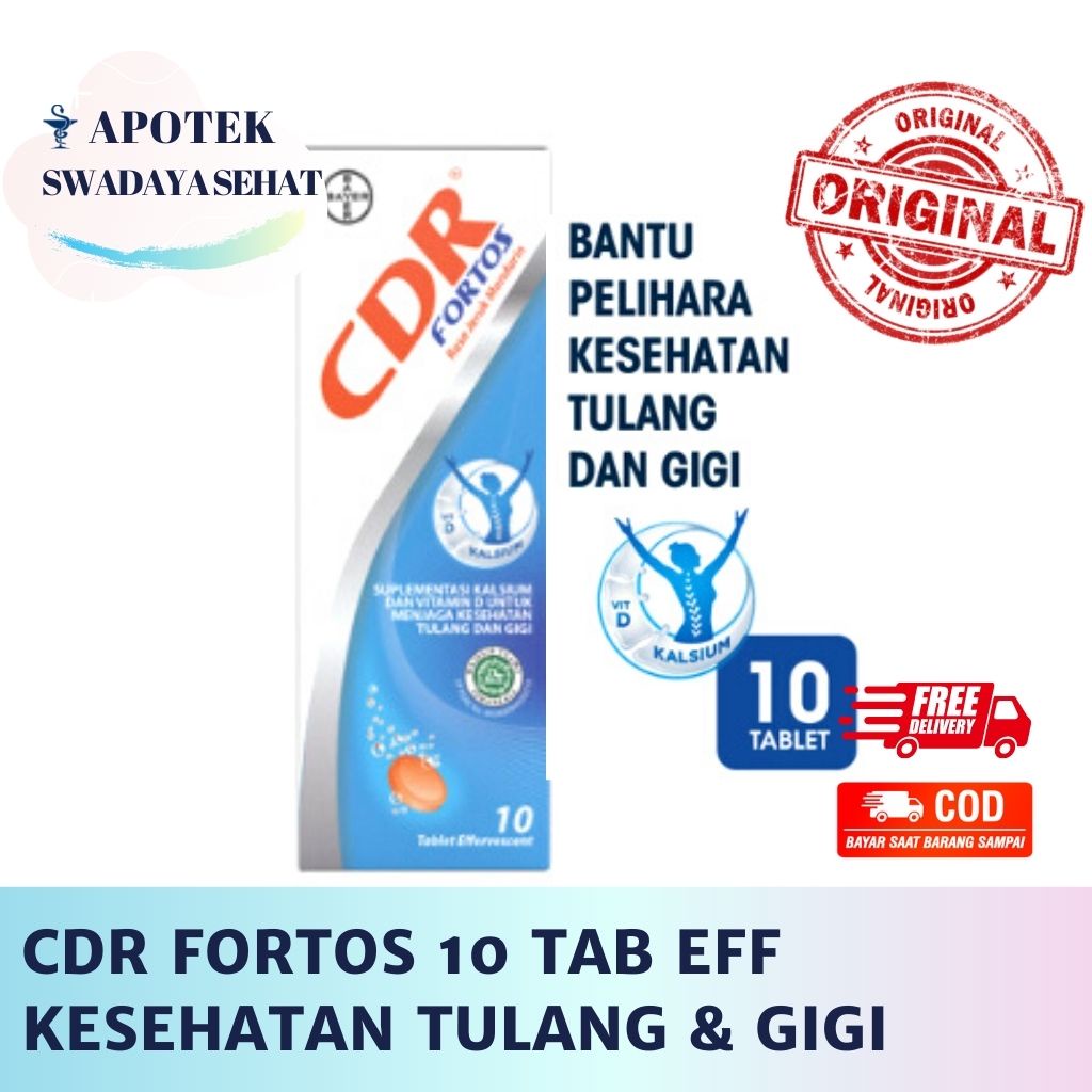 CDR FORTOS Tube 10 Tablet Effervescent - Suplemen Kalsium Vitamin D3 Untuk Nutrisi Kesehatan Tulang dan Gigi