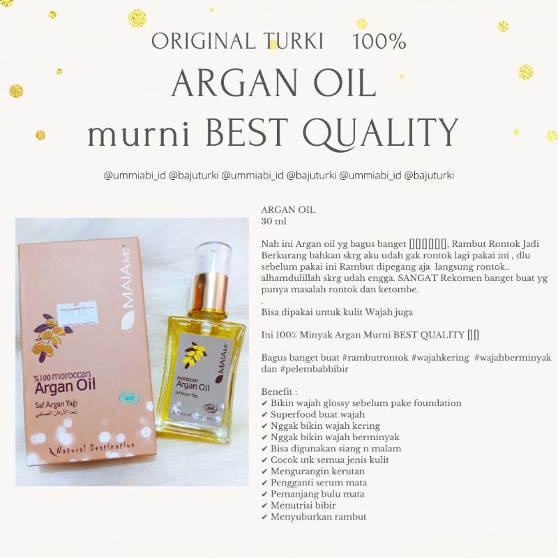 ARGAN OIL ORI TURKI 100% , BEST SELLER + MAIA MC