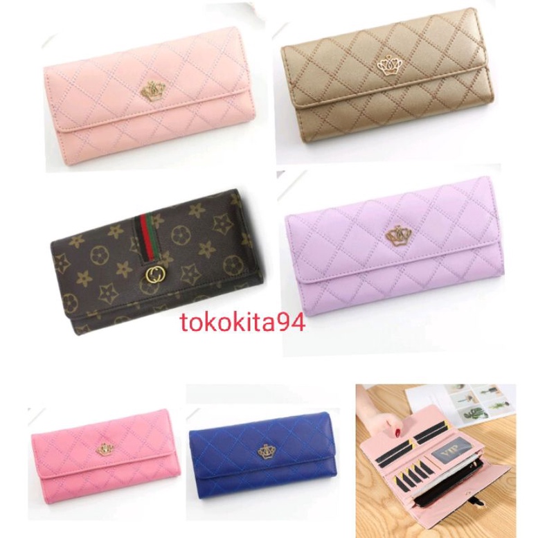 Dompet Wanita Import Panjang Mahkota Satuan - Dompet Import Panjang Multifungsi 1Pcs - Dompet Wallet Card Panjang Satuan