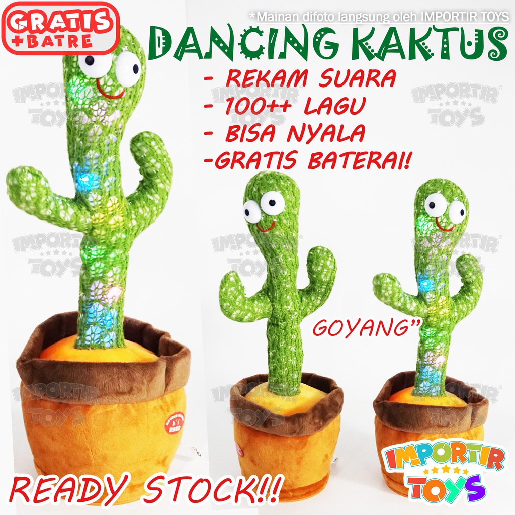 Tiktok Dancing Kaktus Cactus Menari Mainan Viral Light Music Bercahaya