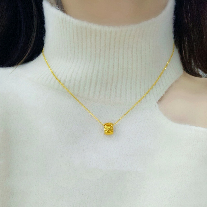 Kalung Titanium Asli Lapis Emas 18k Manik Wanita Anti Karat Perhiasan Titanium