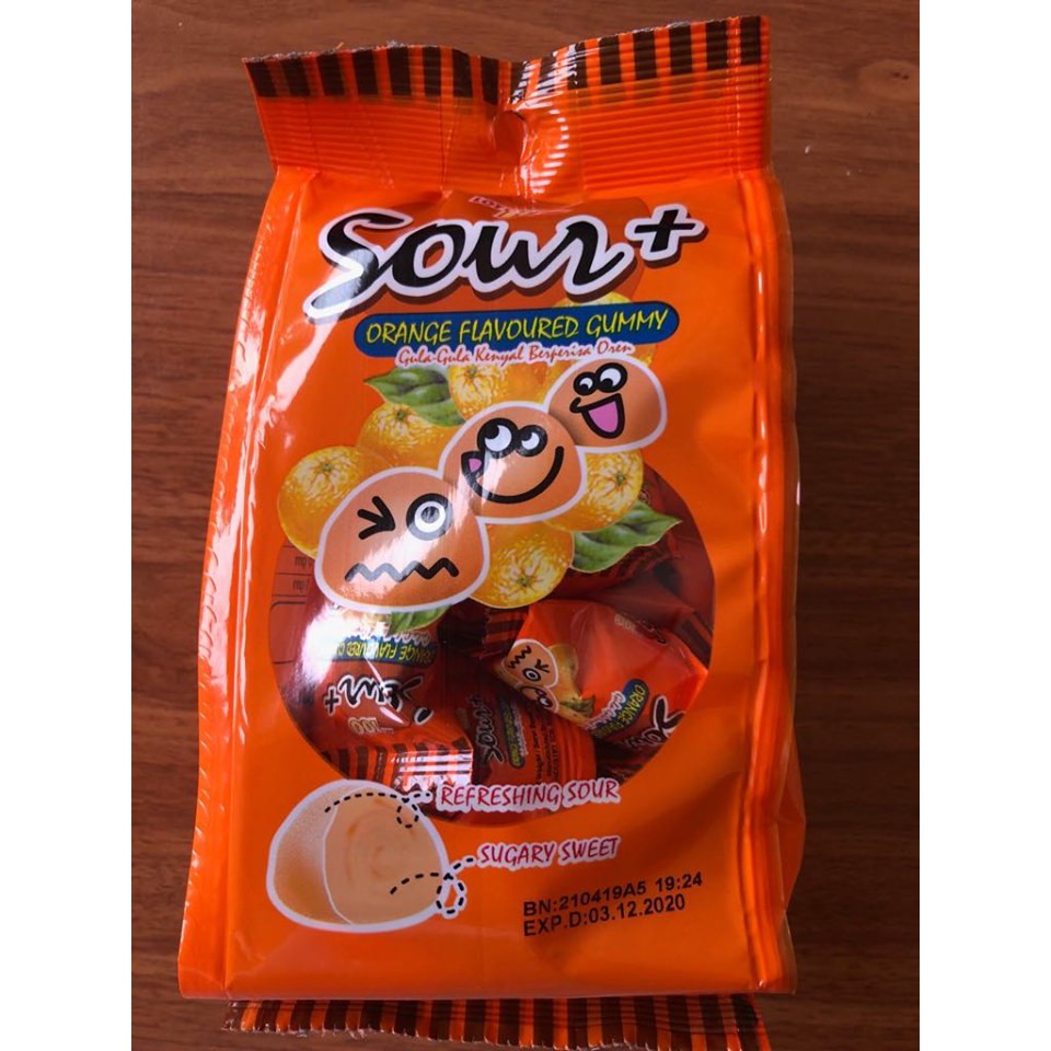 Permen Asam Lot 100 Sour + Gummy orange / permen kenyal 25pcs (100gr )