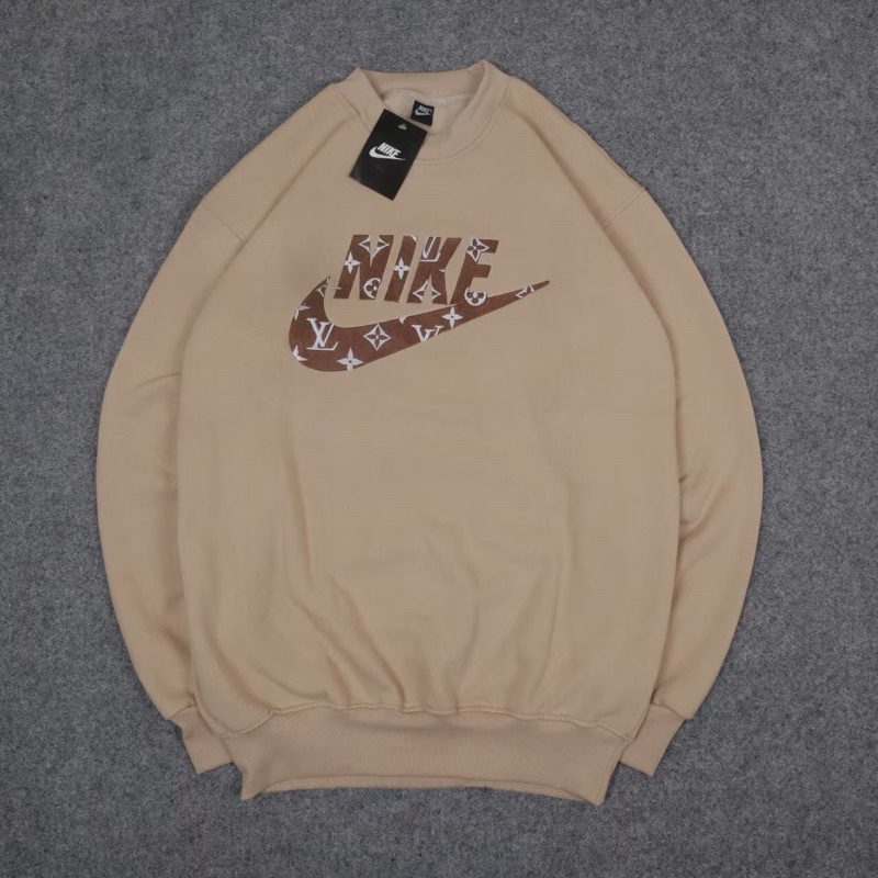 SWEATER CREWNECK NIKE LV EMBROID - SWEATSHIRT NIKE X LOUIS VUITTON CREAM&BLACK BORDIR AUTHENTIC