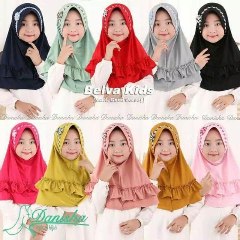 Jilbab Anak Perempuan Instan Lucu BELVA TK BUNGA REMPEL Allsize 3-6 Tahun